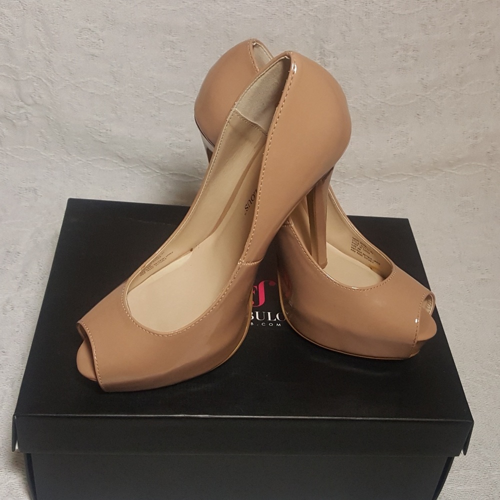JustFab Nude Open-toe Pumps "Barb"